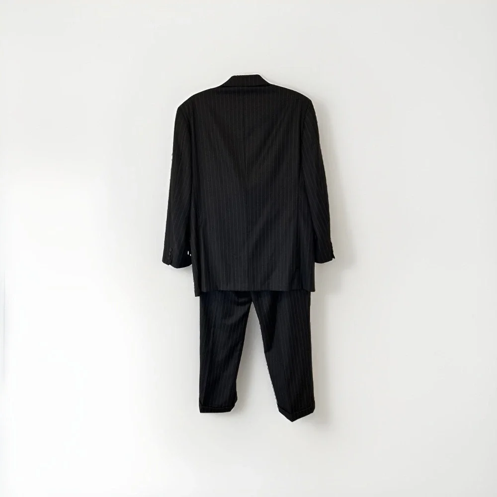 Pal Zileri Gruppo ForAll Suit Mens 40R Black Pinstripe Loro Piana Wool 2pc Italy